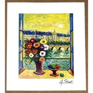 10"x11.5" La Fenetre Ouverte by Jean Claude Picot Lithograph w/ Spot Varnish Art
